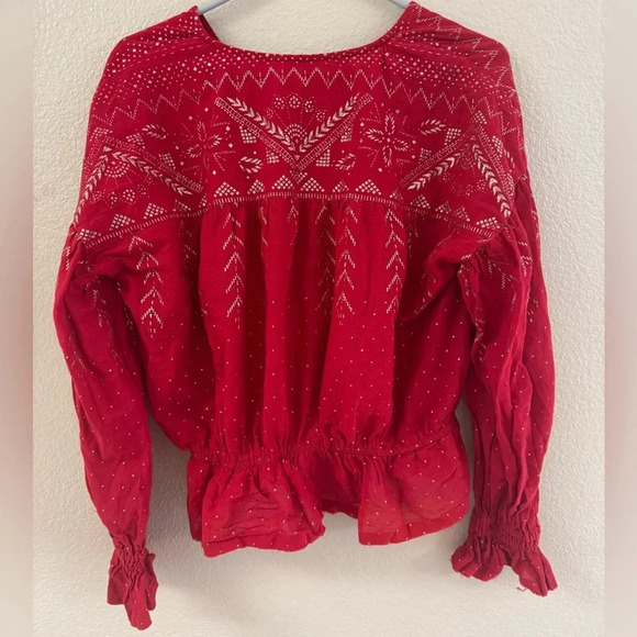 Free People Counting Stars Red Peasant Top - Picture 4 of 8